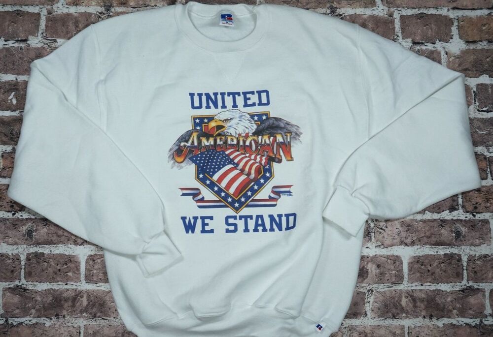 Vintage Russell Athletic Sweatshirt M United We Stand Eagle 90s Y2K Patriotic